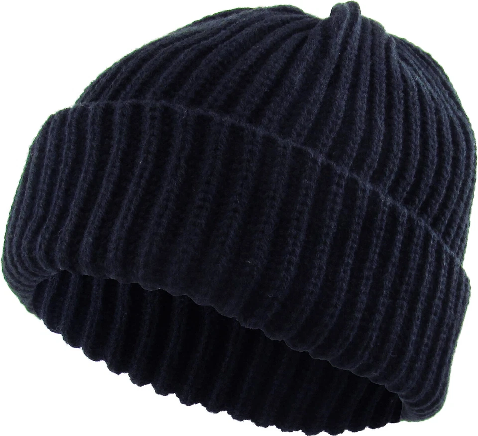 Gorro grueso acanalado tejido gorra esquí calavera sombrero cálido color liso invierno puño en blanco Foto 1 de 1