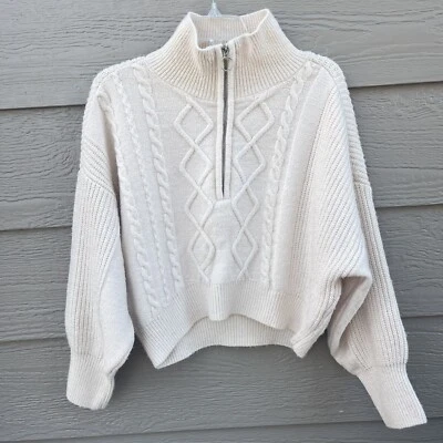 Urban Outfitters Cream Sweater 1/4 Zip Dolman Sleeve Chunky Knit Fisherman M - Image 1 of 4