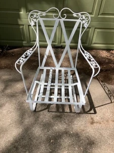 Vintage Wrought Iron Metal Restored White Rocking Chair Patio Furniture Rocker - Picture 1 of 5