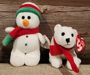 TY Jingle Beanies Flakesy Snowman & Coldy the Polar Bear being sold together - Picture 1 of 12