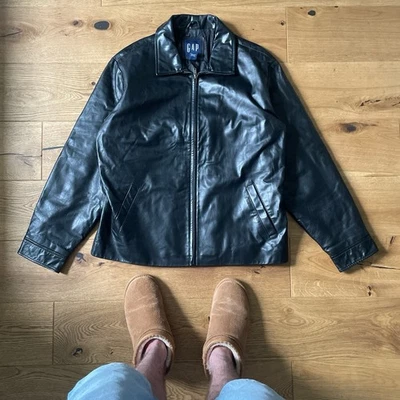 Vintage Gap black Leather Bomber/Straight Fitting Jacket size large - Image 1 of 4