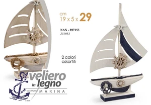 BARCA VELIERO DECORATIVA LEGNO TIMONE CORDE VELA MARE PESCI MARINA 29*19*5 - Foto 1 di 5
