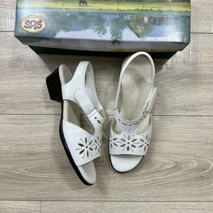 SAS Sunburst Heel Strap Sandals White Leather Eyelet Floral Comfort Women’s 8 M - Picture 1 of 6
