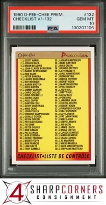 1990 O-PEE-CHEE PREMIER #132 HOCKEY CHECKLIST #1-132 PSA 10 - Image 1 of 3