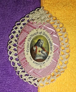 Vintage 1930's Crocheted Scapular Sacred Heart of Jesus - Picture 1 of 3