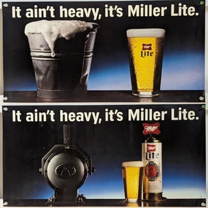 Pair Vintage Miller Beer Posters - "It ain't heavy, it's Miller Lite"  24"x12" - Picture 1 of 11