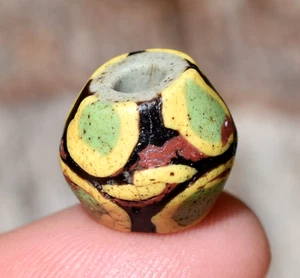 Antik Puder Glas Akoso Schwarz Doppelkegel Auge Perle Ghana Afrikanische Handelswährung - Bild 1 von 8