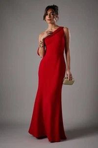Coast Damen langes Maxikleid rot ärmellos elegant asymmetrischer Ausschnitt - Bild 1 von 5