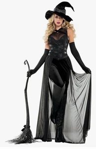 Starline Rabe Hexe Damen Kostüm Halloween Spooky Sparkle Glam Mesh S6036 L - Bild 1 von 5