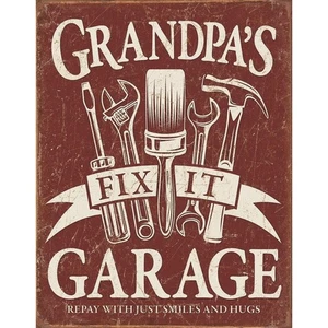 Grandpas Fix It Garage Metal Sign Reproduction 32cm x 41cm - Picture 1 of 1