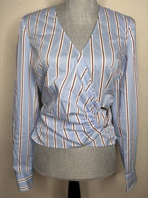 Top Veronica Barba Ozzie Azul Manga Larga Rayas Imitación Envolvente Talla 2 Foto 1 de 4