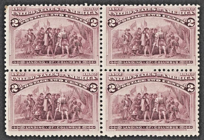 US # 231c *MINT OG NH* {SCARCE "BROKEN HAT VAR BLOCK } 2c COLUMBIAN 1893 CV$ 640 - Image 1 of 4