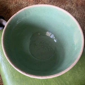 RARE ANTIQUE AMERICAN 9”GREEN BASKETWEAVE BOWL RRP CROWN MARK YELLOW WARE - Picture 1 of 9