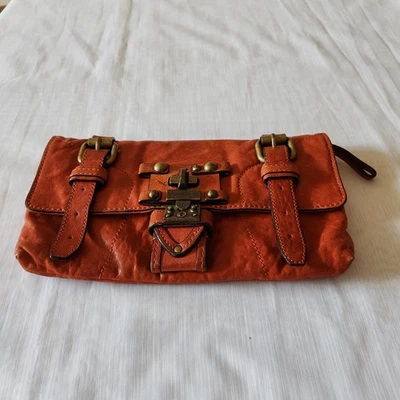 Bolso sin asas Juicy Couture vintage naranja cuero genuino dorado herrajes diseñador boho Foto 1 de 4