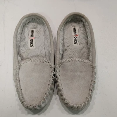Minnetonka Suede Leather Moccasins Slip On Loafers Size 8 Gray - Image 1 of 4