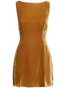 REFORMATION £248 Brisbane Gold Velvet Silk Mix Mini Dress UK 6 US 2 NEW Sold Out - Picture 1 of 20