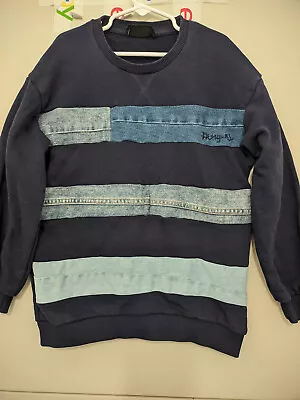 Desigual Sweatshirt Boys 9/10 Blue Crewneck Pullover Denim Patchwork Contrast - Image 1 of 4
