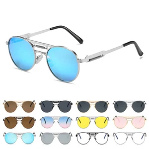 Vintage Steampunk Style Inspired Round Sunglasses Classic Metal Hipster Glasses - Picture 1 of 25