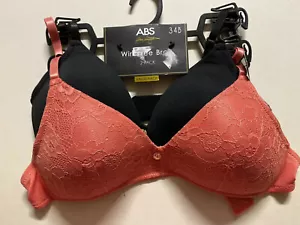 NUEVO CON ETIQUETAS SUJETADOR DE ENCAJE ABS WIREfree rosa negro sólido 34B ACOLCHADO - LOTE 2-$60 - Imagen 1 de 10