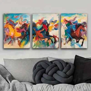 3pcs Racehorse Colorful Painting Draw Perfect Wall Art Canvas Unframed/Framed - Imagen 1 de 9