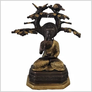 Buddha mit Bodhibaum / Lebensbaum Messing verkupfert 25cm 3,5kg Handarbeit - Bild 1 von 5