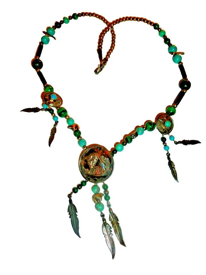 Collar de cuentas de malaquita turquesa fetiche fetiche Dakota Shube vintage de plata esterlina Foto 1 de 4