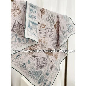 2025 Sallys 18 Momme Twill Silk Wrap Scarf Stamps Print Double Face Shawl 35" - Picture 1 of 62