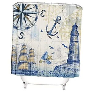  for Bathroom, 3D Ocean Sailboat Lighthouse Anchor Nautical Shower Curtain - Picture 1 of 7