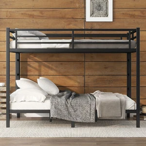 Metal Queen over Queen Bunk Bed Frame For Teens Adult Space-Saving Black Bedroom - Picture 1 of 13