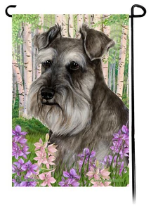 Spring Flowers Garden Flag - Uncropped Grey Schnauzer - Picture 1 of 1