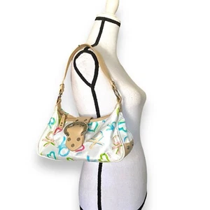 XOXO Y2k Slouchy Shoulder Bag Purse Small White Multi Logo Buckle Flap - Picture 1 of 14