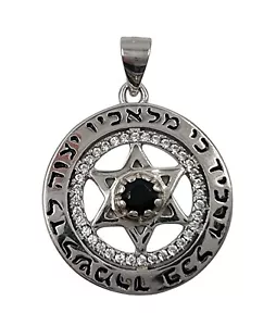 Plata Esterlina Salmo Hebreo Estrella de David Colgante Cristal Negro Judaica Joyería - Imagen 1 de 5