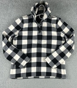 AMERICAN LIVING Women’s L Black Ivory Plaid Fleece Top Buffalo Collared Button - Picture 1 of 12