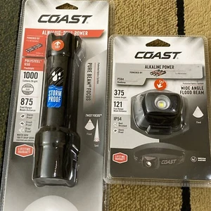 2 COAST Polysteel 650 Flashlight 1000 Lumens Bright & PS64 Headlamp Storm Proof - Picture 1 of 8