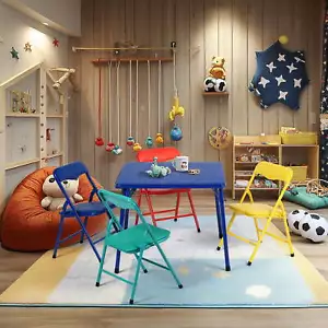 Folding Play Table Set with 4 Chairs, Ideal for Toddler Playroom Classroom - Picture 1 of 10