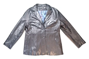 AMBITION New York Womens Size 2X Butter Soft 100% LEATHER Blazer Jacket Black - Picture 1 of 8