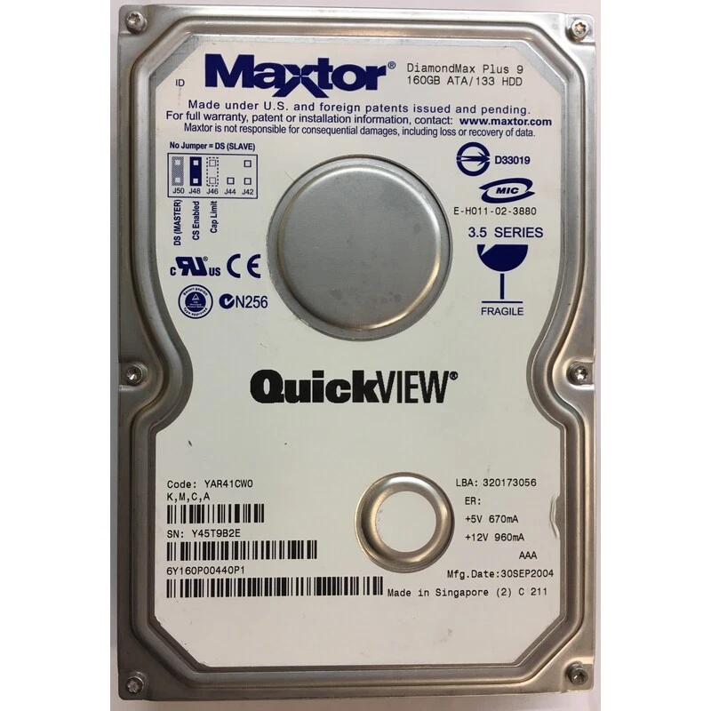 6Y160P00440P1 - Maxtor 160GB 7200 RPM IDE 3.5" HDD - Image 1 of 1