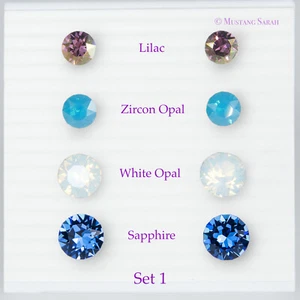 Hypoallergenic Swarovski Crystal Earrings Resin Post Sapphire White Opal 3mm 4mm - Picture 1 of 5