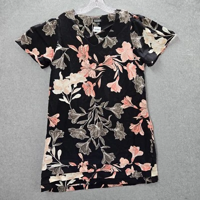 Nicole Miller Women Dress Large Black Floral Mini Shift Linen Blend Layered - Image 1 of 4