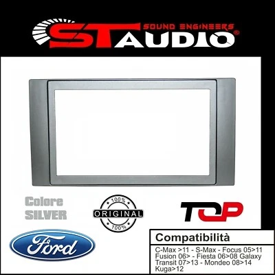 MASCHERINA AUTORADIO 2 DIN CON CORNICE IN TINTA FORD FUSION DAL 2006 . SILVER - - Immagine 1 di 3