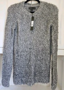 Elizabeth and James Womens Long Sleeve Fuzzy Pullover Sweater Top Gray NWT! S - Picture 1 of 6