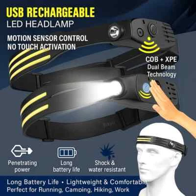 Headlamp USB Rechargeable Waterproof LED Light – Running, Camping & Outdoor. - Imagen 1 de 4