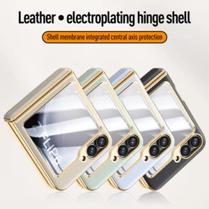 For Samsung Galaxy Z Flip6, Luxury Hinge Leather Planting Case Cover Glass Film - Picture 1 of 15