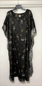 BEAUTIFUL Zebra Stripe Trim Kaftan Dress ONE SIZE Satin jungle animals caftan - Picture 1 of 3