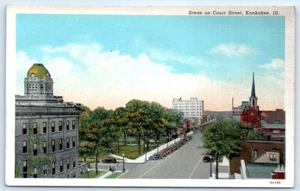 Cartolina IL Kankakee Scena sulla Corte Strada Bordo Bianco Vintage O1 - Foto 1 di 2