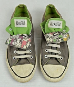 Vintage Shoes Converse All Star Women Size 10 00s Lime Green Gray 2 Tongue Comic - Picture 1 of 6