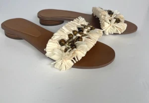 UTERQUE Flat Beaded Raffia Sliders Sandal Size UK7 EUR40 *PERFECT* - Picture 1 of 3