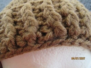 Hand Crocheted Beanie Hat LIGHT BROWN 2 Buttons 100% Acrylic Teen or Adult Size - Picture 1 of 6