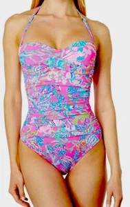 Lilly Pulitzer L120619 Womens Pink Flamenco Bandeau One-Piece Swimsuit Size 2 - Picture 1 of 4