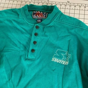 Vintage 80s 90s Grunge Surf Skate Starter Promo Henley Sweatshirt XL Baggy Teal - Picture 1 of 8
